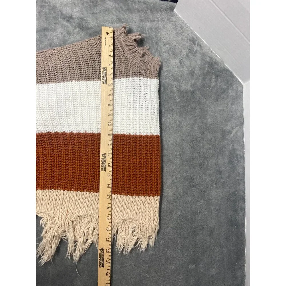 Miracle Womens Knit Sweater S/M Earth Tones Long Sleeve Frayed Hems Boho Chic
